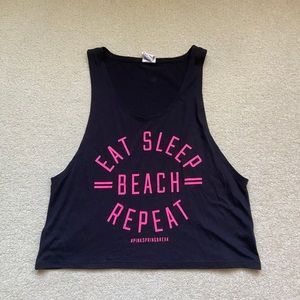 PINK Eat Sleep Beach Repeat Crop Tank Top | Size S